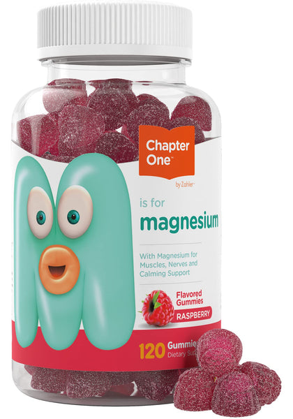 Chapter One Magnesium Gummies, High Dose Magnesium for Kids, Calm Kids Magnesium, Magnesium Gummies for Women and Men, Certified Kosher (Raspberry 120 Count)