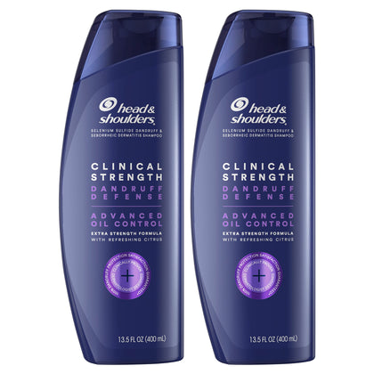 Head & Shoulders Clinical Dandruff Shampoo Twin Pack, Advanced Oil & Flake Control, Selenium Sulfide for Seborrheic Dermatitis Relief, Prescription Strength Scalp Care, Refreshing Citrus, 13.5 Oz Each