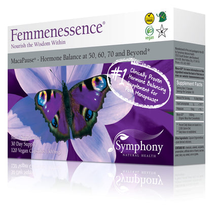 Femmenessence MacaPause - Clinically Proven for Post Menopause, Natural Hormone Balance Supplements for Women, Bone and Heart Health, Symptom Relief, 120 Organic Maca Root Capsules, 30-Day Supply