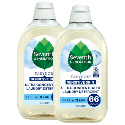 Seventh Generation Laundry Detergent, Ultra Concentrated EasyDose, Free & Clear, 23.1 Fl Oz (Pack of 2) (Packaging May Vary)