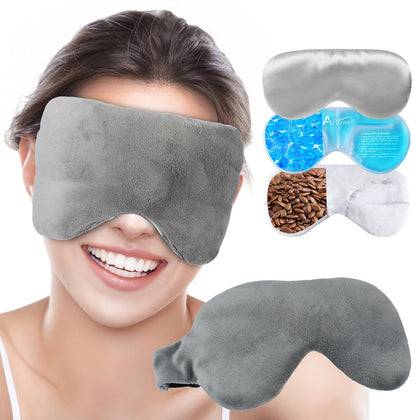 Atsuwell Cooling Eye Mask, Reusable Cold Sleep Eye Compress and Moist Heat for Eye Relaxing, Multipurpose Eye Bag for Dry Eyes with Microwavable Flaxseed Pad, Cold Gel Pad and Silky Cotton Insert