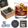 50th Birthday Gifts for Men Whiskey Glass Set - 50th Birthday Decorations, Party Supplies - 50 Year Anniversary, Bday Gifts Ideas for Him, Dad, Husband, Friends - Wood Box & Whiskey Stones & Coaster