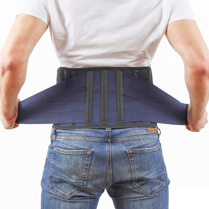 AVESTON Back Support Lower Back Brace for Back Pain Relief - Thin Breathable Rigid 6 ribs Adjustable Lumbar Support Belt for Men/Women Keeps Your Spine Straight - Medium for Circumference 32-37