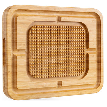 eletecpro Turkey Cutting Board with Grid Grip, Large 17x13x1.5 Inch Bamboo Steak Carving Board, Thick Butcher Block Reversible with Deep Juice Drip Grooves, Thick Serving Tray,Natural