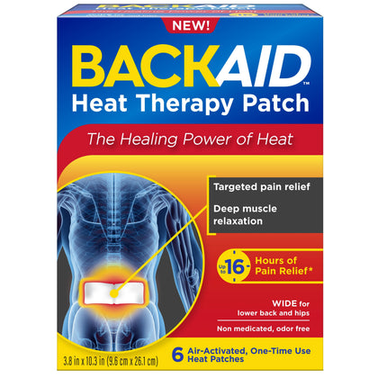 Backaid Heat Therapy Patch, Air-Activated Therapeutic Heat, Wide for Lower Back and Hip Pain Relief, 6 Count