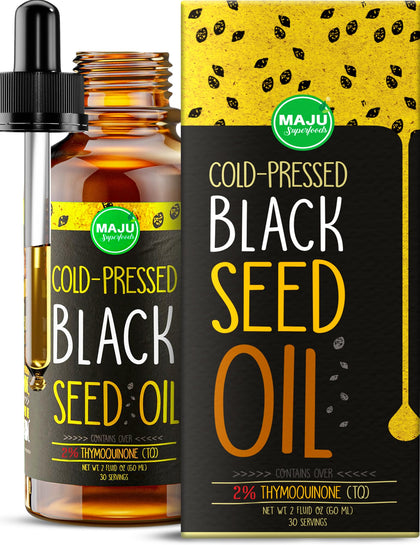 MAJU Black Seed Oil - 3 Times TQ, Cold-Pressed, Travel Size, 100% Turkish Black Cumin Seed Oil, Liquid Pure Blackseed Oil, Glass Bottle, 2 oz