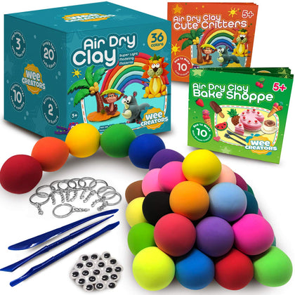 Air Dry Clay for Kids -- 36 Colors Air Clay Kit w/ Beautiful Activity Books & Accessories | Modeling Clay for Kids - Foam Clay - Molding Clay - Model Magic Clay | Gifts for All Year Old Girls & Boys