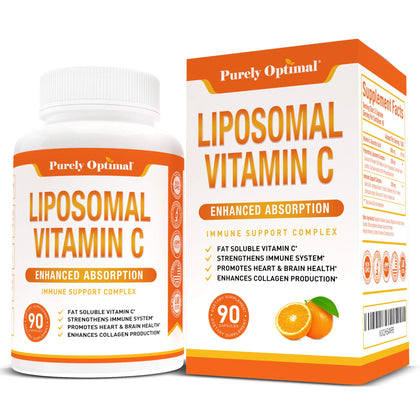 Premium Liposomal Vitamin C Supplement - High Absorption, Fat Soluble Ascorbic Acid Vitamin C 1000mg for Immune Support - Collagen & Immune System Booster, Non-GMO, 90 Capsules