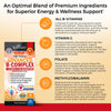 Vitamin B Complex with Vitamin C for Maximum Absorption - Methylcobalamin b12 & Folate Folic Acid Supplement - Vitamins B1 B2 B3 B5 B6 B7 B9 for Immune Energy & Nervous System Support - Non-GMO -60ct