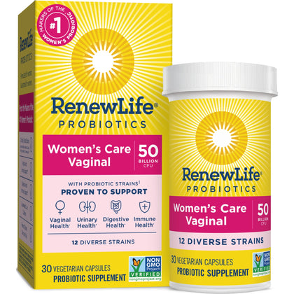 Renew Life Women's Probiotic Capsules, 50 Billion CFU Guaranteed, Supports pH Balance, Vaginal, Urinary, Digestive and Immune Health(2), L. Rhamnosus GG, Dairy, Soy and Gluten-Free, 30 Count