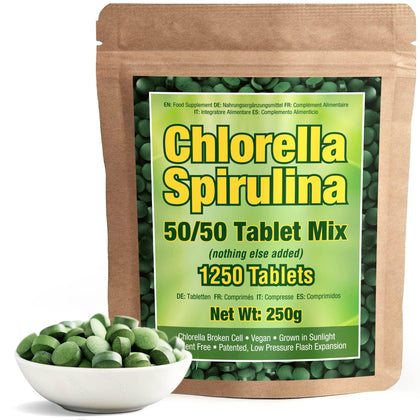 Good Natured Premium Spirulina and Chlorella Capsules 1,250 Tablets, Non-GMO, Vegan Organic Chlorella Tablets, Sunlight Grown, Cracked Cell Wall, High Protein, Heavy Metal Detox