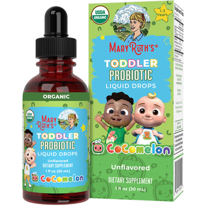 MaryRuth Organics Cocomelon Toddler Probiotic Liquid Drops | Kids Probiotics for Ages 1-3 | Digestive Health | Immune Support Supplement | USDA Organic | Sugar Free | Vegan | Gluten Free | 1 Fl Oz