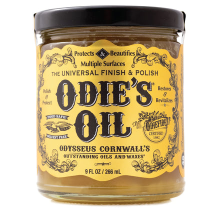 Odie's Oil  Universal Finish for Wood  Leather  Plastic  Vinyl  Metal and More  9 Ounce Glass Jar  Food Safe and Solvent Free Non Toxic Finish