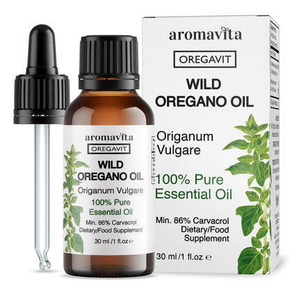 Aromavita Oregavit Wild Oregano Oil - 100% Pure Undiluted Oil of Oregano - 86-90% Carvacrol, High Potency, Immune Support - Plant-Based, Herbal Supplement - Vegan, Non GMO, Gluten Free, 1fl.oz/30ml