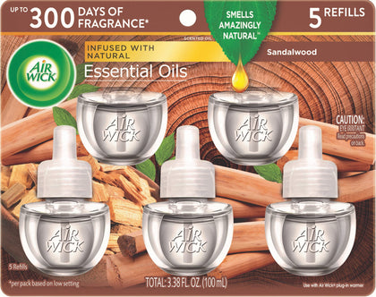 Air Wick Plug in Scented Oil Refill, 5 ct, Sandalwood , Air Freshener, Essential Oils