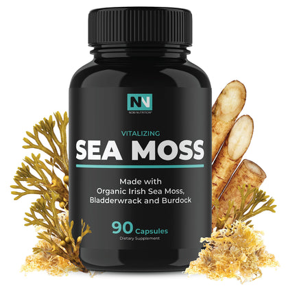 Irish Sea Moss Capsules | With Organic Irish Moss, 300mg Burdock Root & 500mg Bladderwrack Powder | 45-Day Supply | 1300mg Complex | Provides Iodine for Thyroid & Immune Support | 90 Veggie Pills