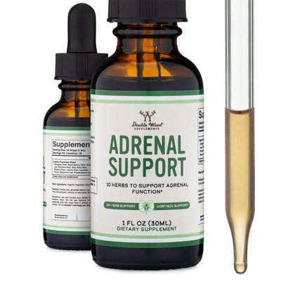 Adrenal Support Supplements (Liquid Drops) - 10 Organic Adaptogens for Adrenal Fatigue (One Month Supply) Cortisol Manager for Stress Relief (10 Apoptogenic Herbs for Adrenal Health) by Double Wood