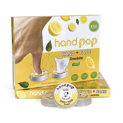 Hand Pop Lemon Scent, 24 Single Use Wet Wipes Towelette, Alcohol Free , Super Convenient Application, Hand Wipes Travel Size.