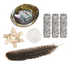 Sage Smudge Kit - White Sage Smudge Sticks - 4in ~ Abalone Shell 5-6in ~ 2in Tripod Stand ~ 9-12in Feather and White Sand