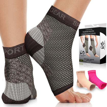 Physix Gear Sport Plantar Fasciitis Socks with Arch Support for Men & Women - Ankle Compression Sleeve, Toeless Compression Socks Foot Pain Relief, Ankle Swelling - Better than Night Splint, Black S/M