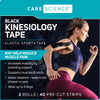 Care Science Waterproof Kinesiology Tape, 40 ct Precut Strips (2 Rolls), Black | Elastic Sports & Weightlifting Tape Supports Muscles & Joints. Water Resistant