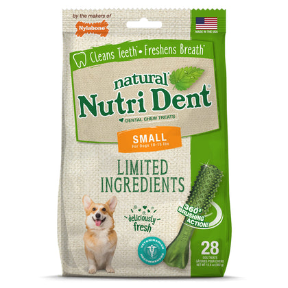 Nylabone Nutri Dent Dog Dental Chews - Natural Dog Teeth Cleaning & Breath Freshener - Dental Treats for Dogs - Fresh Breath Flavor, Small (28 Count)