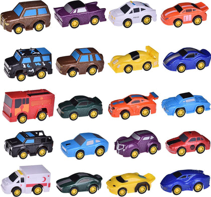 fun little toys 20 assorted pull back vehicles, toy cars playset, construction car and raced trucks for kid toddlers gift, diecast vehicle play set, party favors