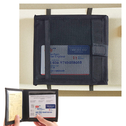 high road car registration and insurance card holder for sun visor, glove box or console with 2 clear hidden car document pockets