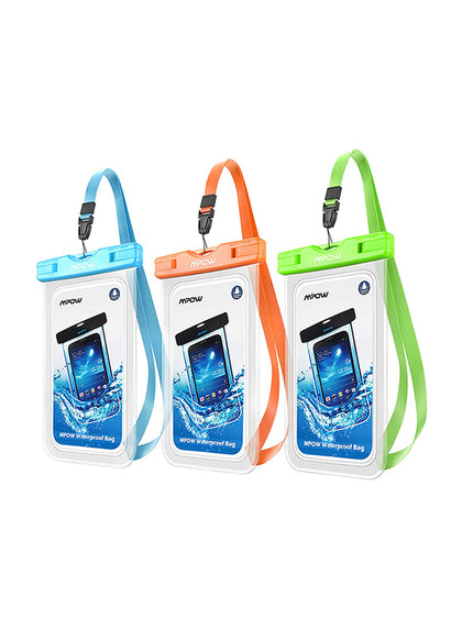 Mpow Universal IPX8 Waterproof Underwater Protective Dry Bag, Blue/Orange/Green