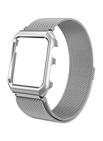 Milanese Stainless Steel Loop Strap with Case Cover for Apple Watch Series 1/2/3, Silver