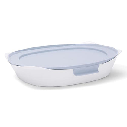 Rubbermaid Glass Baking Dish for Oven, Casserole Dish Bakeware, DuraLite 2.5-Quart, White (with Lid)