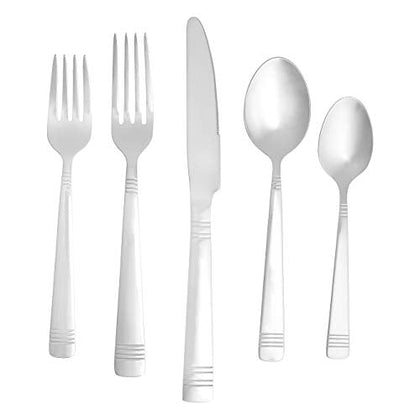 Amazon Basics 20-Piece Stainless Steel Bistro Flatware Set, Service for 4, Silver