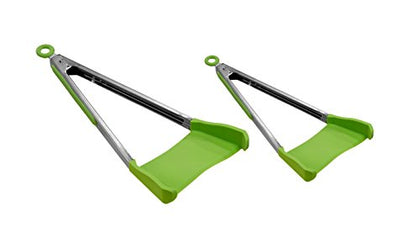 Clever Tongs 2 in 1 Kitchen Spatula & Tongs Non-Stick, Heat Resistant, Stainless Steel Frame, Silicone & Dishwasher Safe, As Seen on TV, 4 Pack (Includes 2 Large & 2 Small), Green