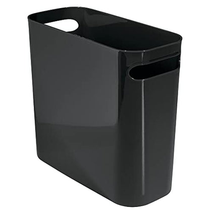 mDesign Plastic Small Trash Can, 1.5 Gallon/5.7-Liter Wastebasket, Narrow Garbage Bin with Handles for Bathroom, Laundry, Home Office - Holds Waste, Recycling, 10