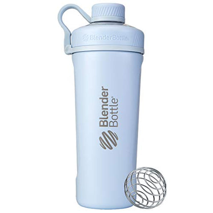 BlenderBottle Radian Shaker Cup Insulated Stainless Steel Water Bottle with Wire Whisk, 26-Ounce, Matte Arctic Blue