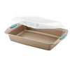 Rachael Ray Cucina Nonstick Baking Pan / Cake Pan With Lid and Grips, Rectangle - 9 Inch x 13 Inch, Brown