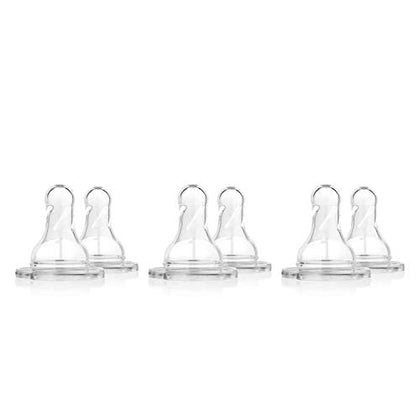 Dr. Browns Natural Flow Level 1 Narrow Baby Bottle Silicone Nipple, Slow Flow, 0m+, 100% Silicone Bottle Nipple, 6 Count (Pack of 1)