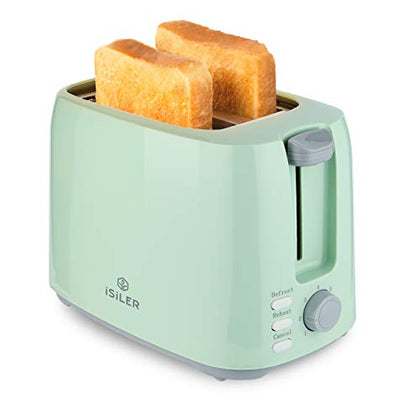 iSiLER 2 Slice Toaster, 1.3 Inches Wide Slot Bagel Toaster with 7 Shade Settings and Double Side Baking, Compact Bread Toaster with Removable Crumb Tray, Defrost Cancel Function Green