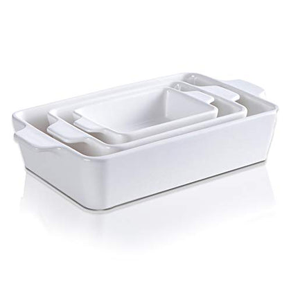 Ceramic Glaze Bakeware Set,SIDUCAL,Non-stick Bread Baking Pans,Roasting dish,3 Pieces Baking Dishes-White