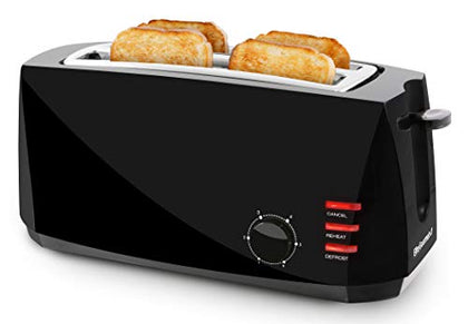 Elite Gourmet ECT4829B Long Slot 4 Slice Toaster, 6 Toast Settings Toaster Defrost, Reheat, Cancel Functions, Slide Out Crumb Tray, Extra Wide Slots for Bagels Waffles, Black