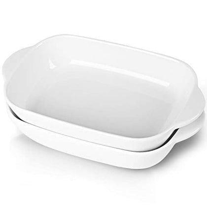 LEETOYI Ceramic Small Baking Dish, Porcelain 2-Piece Rectangular Bakeware with Double Handle, Baking Pans for Cooking and Cake Dinner 7.5