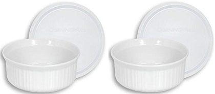 CorningWare French White 24-Ounce Round Dish with Plastic Cover, Pack of 2 Dishes