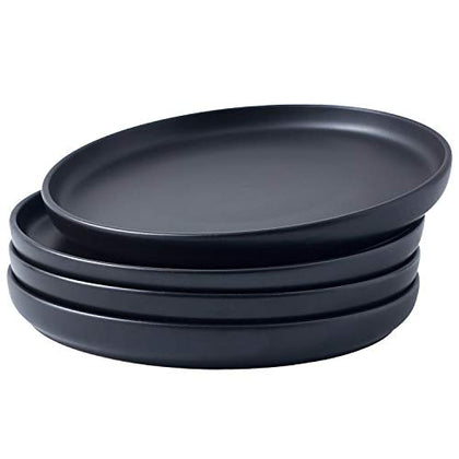 Bruntmor 6 Inch Ceramic Plate Set of 4, Round Black Color Ceramic Salad Plate for Christmas party, Ceramic Dinner Plates for Christmas Gift, Ceramic Plates Set for 4, plate sets microwave safe