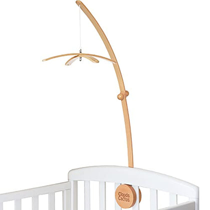 Clouds and Cactus Crib Mobile Arm 33 Inches for Baby Nursery - 100% Natural Beech Wood with Extra Matching Wooden Holder Attachment and Anti Slip Clamping System (Curved)