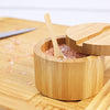 HTB Bamboo Salt Cellar with Mini Spoon, Kitchen Salt Box with Swivel Magnetic Closure Lid, Round Salt Container to Storage Pepper Spice Bath Salt Sea Salt