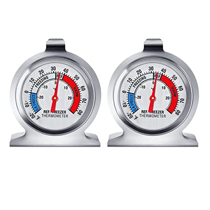 2 Pack Refrigerator Thermometer -30-30 deg C/-20-80 deg F, Classic Fridge Thermometer Large Dial with Red Indicator Thermometer for Freezer Refrigerator Cooler