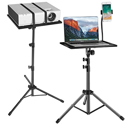 Projector Tripod Stand, Foldable Laptop Tripod,Multifunctional DJ Racks/Projector Stand, Adjustable Height 17.5 to 48 Inch with Phone Holder, Perfect for Office, Home, Stage or Studio and Movies