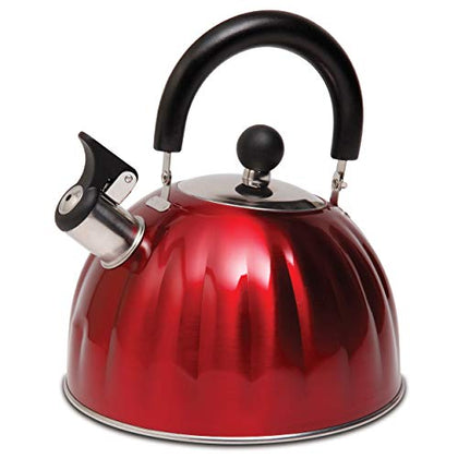 Mr. Coffee Twining 2.1 Quart Pumpkin Shaped Stainless Steel Whistling Tea Kettle, Metallic Red