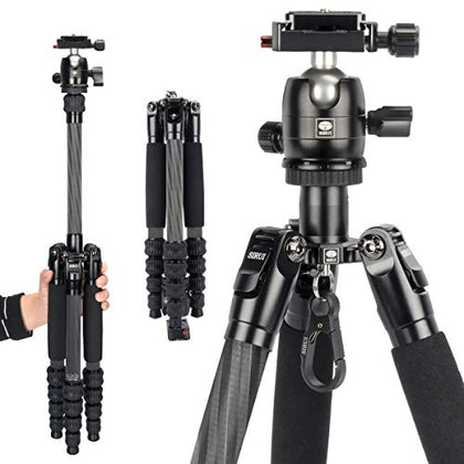 SIRUI Carbon Fiber Travel Tripod Compact Lightweight Slik Tripod with B00K Head, Arca Swiss Plate, Load 8kg/17.6lbs, Weight 2lbs, Folded Height 13