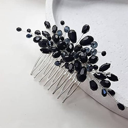 Earent Bride Wedding Hair Comb Black Crystal Hair Pieces Rhinestone Hair Accessories Bridal Side Combs for Women and Girls